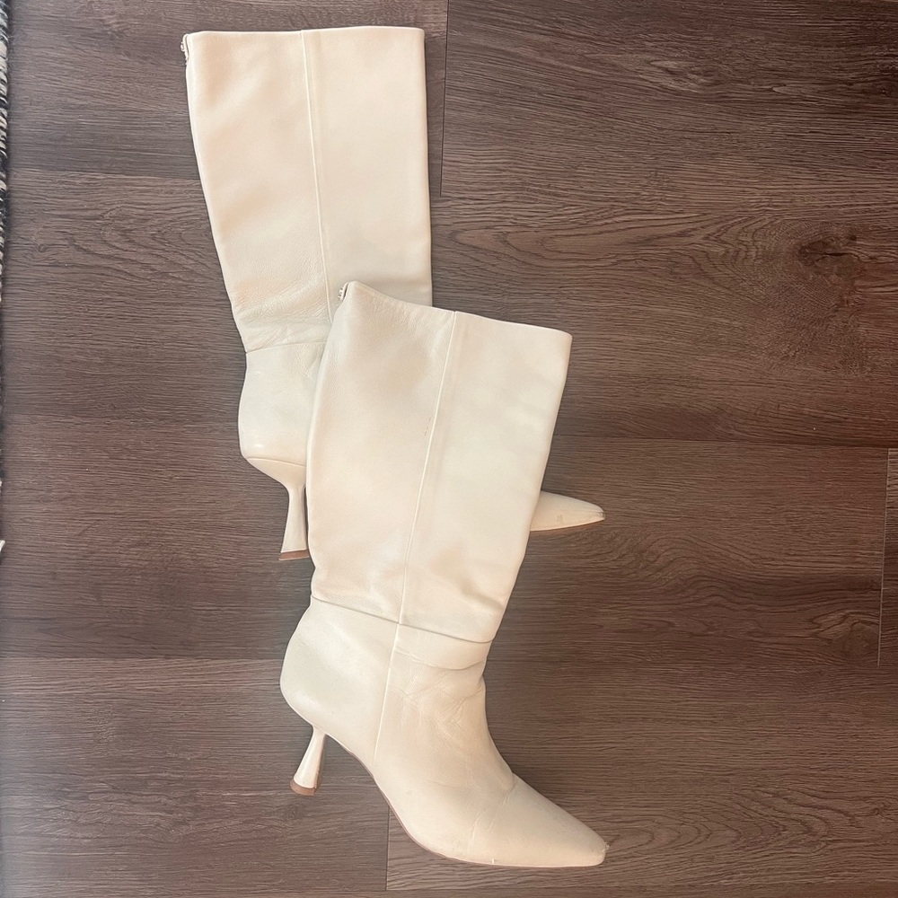 Cream Heeled Boots with Stiletto Heel
